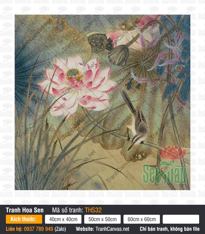Tranh Treo Tường Phòng Khách Hoa Sen THS32, Tranh Hoa Sen, Tranh Trên Vải Canvas