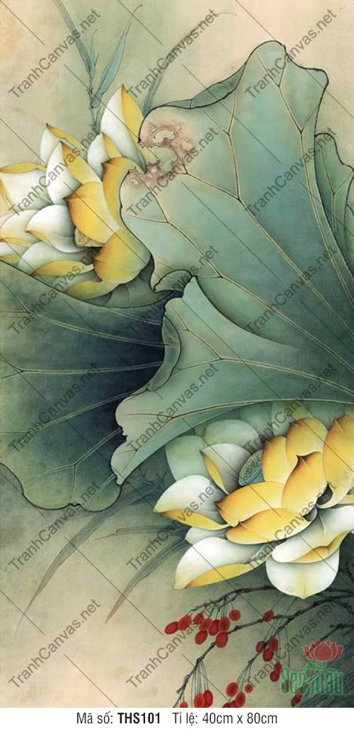Hình Hoa Sen Màu Vàng THS101, Tranh Hoa Sen Canvas