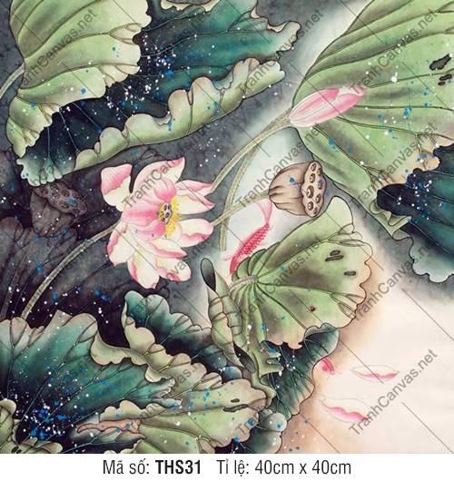 Tranh Hoa Sen Treo Phòng Thờ THS31, Tranh Hoa Sen