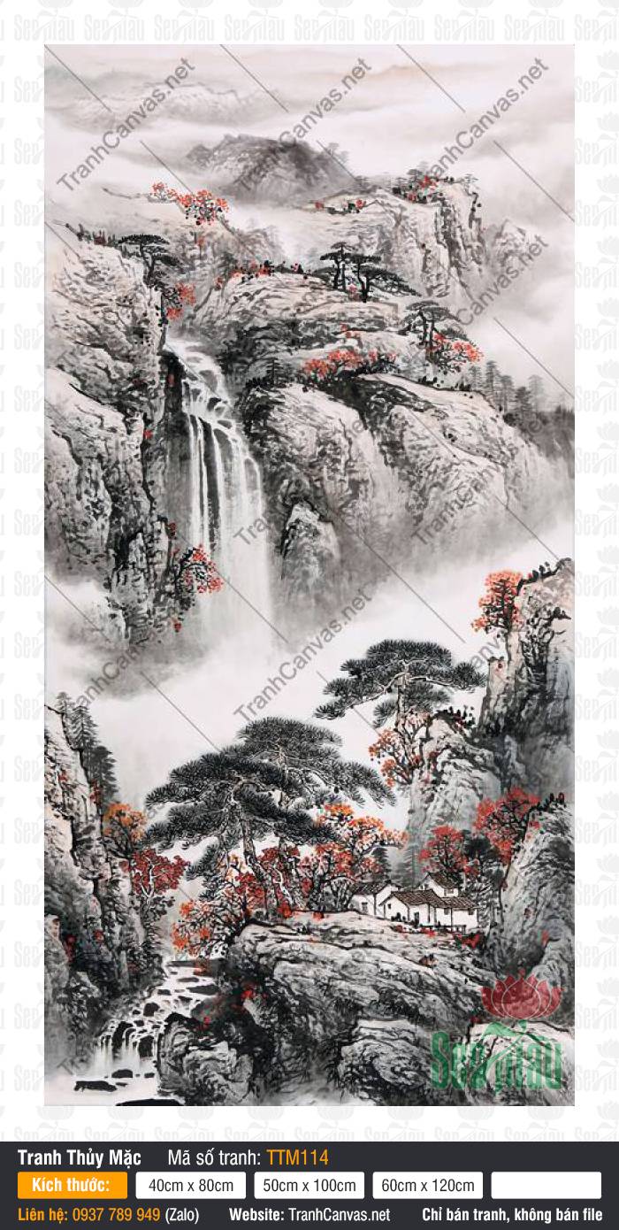 Bán Tranh Thủy Mặc TTM114, Tranh Thủy Mặc Khổ Lớn, Tranh Thủy Mặc, Nhận In Tranh Canvas
