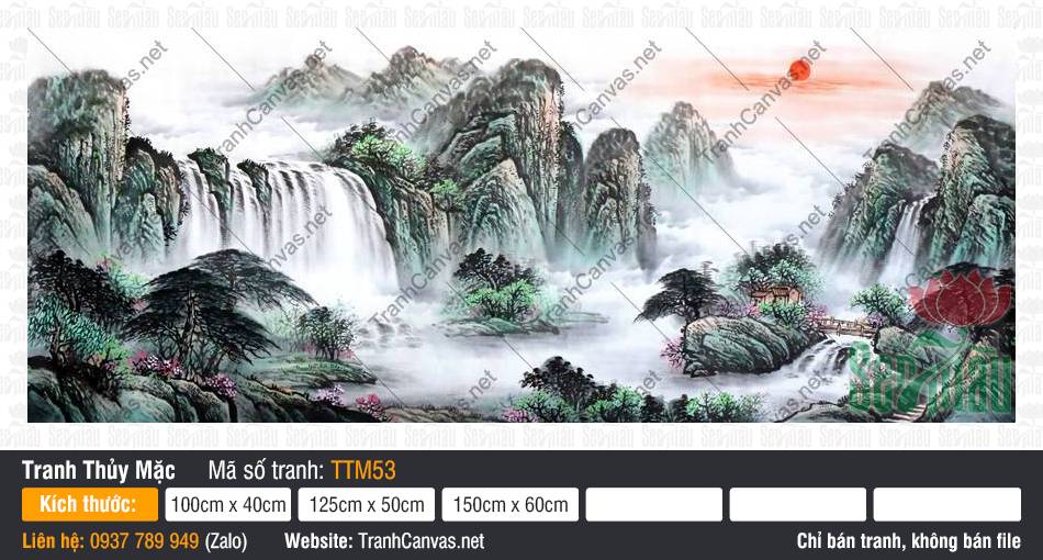Bán Tranh Thủy Mặc TTM53, Tranh Núi Non Phong Thủy, Tranh Thủy Mặc, In Tranh Treo Tường