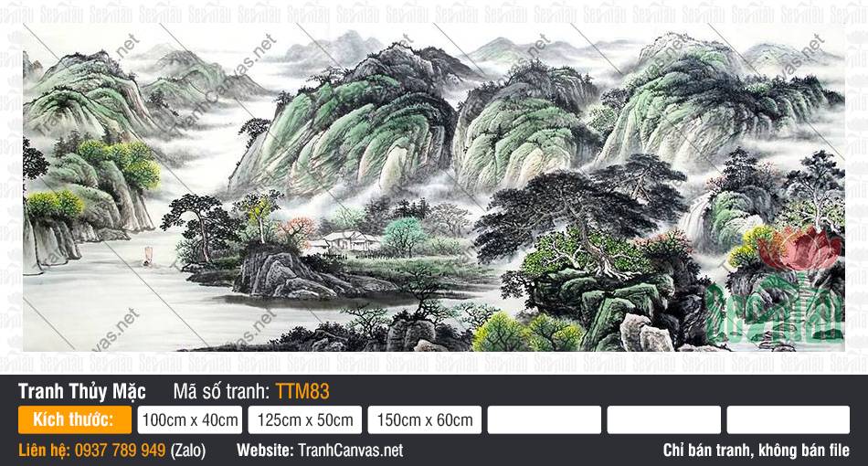 Bán Tranh Thủy Mặc TTM83, Tranh Núi Non Phong Thủy, Tranh Thủy Mặc, Tranh Canvas Treo Phòng Ngủ