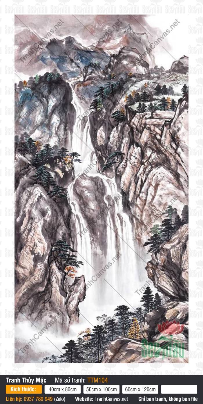 Bức Tranh Thủy Mặc TTM104, Tranh Thủy Mặc Khổ Lớn, Tranh Thủy Mặc, In Tranh Canvas TPHCM