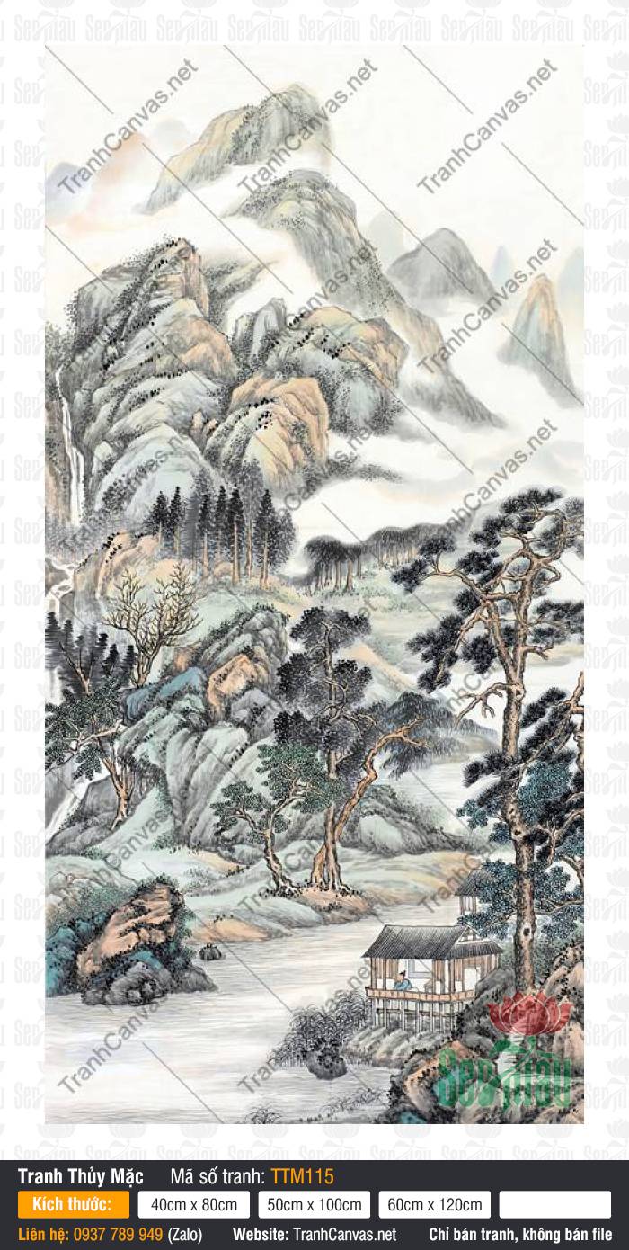 Khung Tranh Thủy Mặc TTM115, Tranh Tường Thủy Mặc, Tranh Thủy Mặc, Tranh Canvas