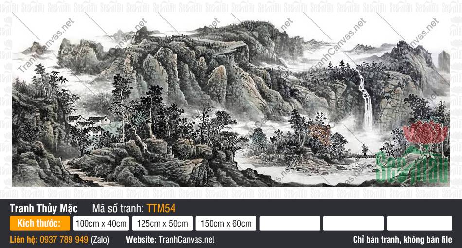 Khung Tranh Thủy Mặc TTM54, Tranh Tường Thủy Mặc, Tranh Thủy Mặc, In Tranh Treo Tường Canvas