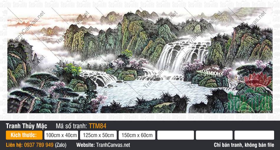 Khung Tranh Thủy Mặc TTM84, Tranh Thủy Mặc Khổ Lớn, Tranh Thủy Mặc, Tranh Canvas Treo Tường