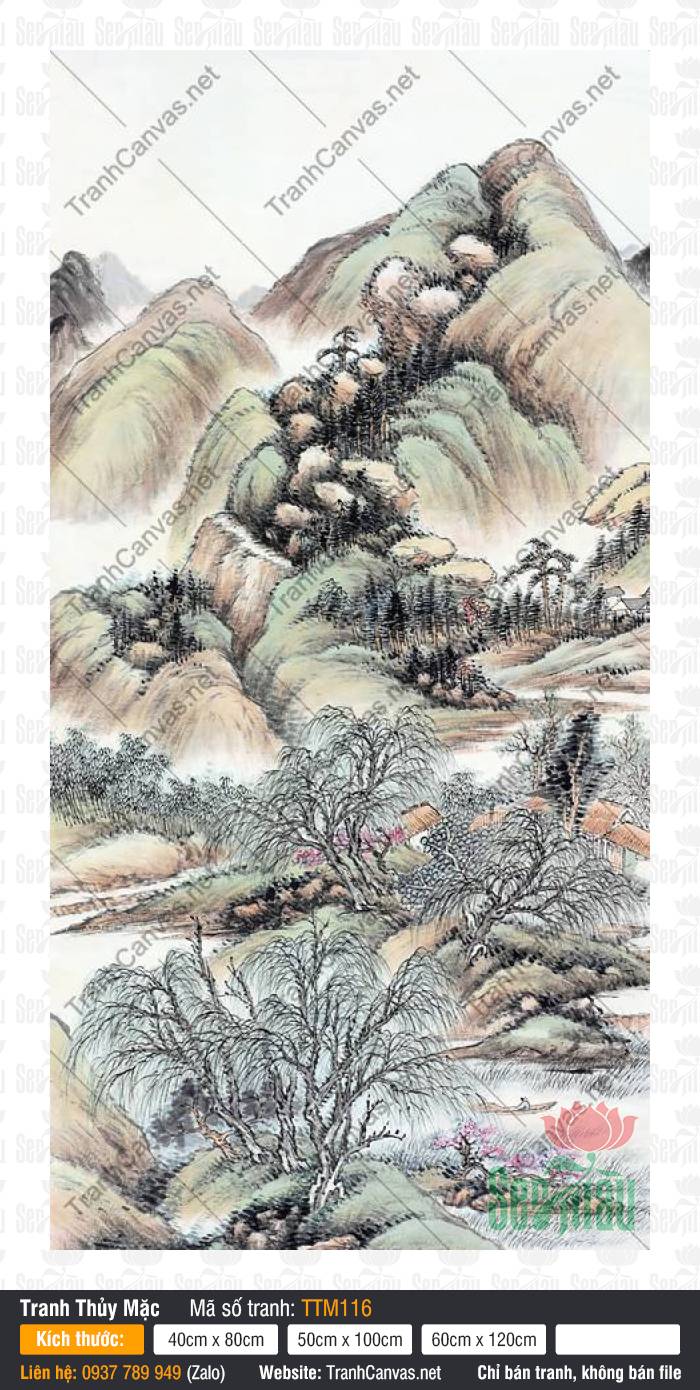 Mua Tranh Thủy Mặc TTM116, Tranh Thủy Mặc Núi Non, Tranh Thủy Mặc, Tranh Canvas Đẹp
