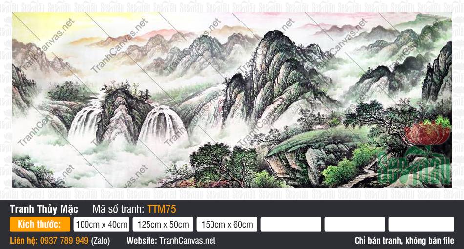 Tranh Núi Non Phong Thủy TTM75, Tranh Thủy Mặc Núi, Tranh Thủy Mặc, Tranh Canvas Decor