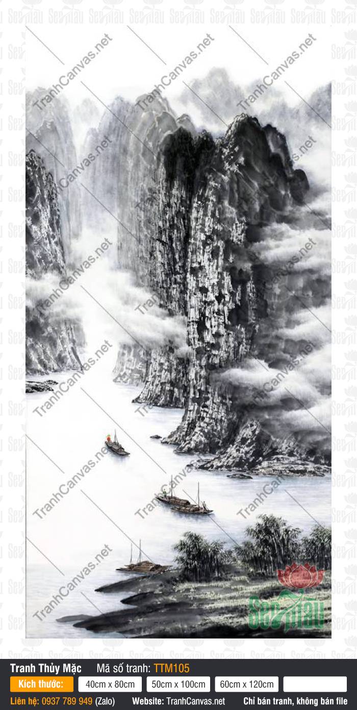 Tranh Núi Non TTM105, Tranh Thủy Mặc Treo Tường, Tranh Thủy Mặc, In Tranh Canvas Theo Yêu Cầu