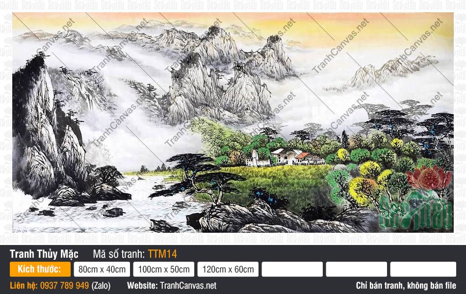 Tranh Núi Non TTM14, Tranh Thủy Mặc Chất Lượng Cao, Tranh Thủy Mặc, Tranh Canvas TPHCM