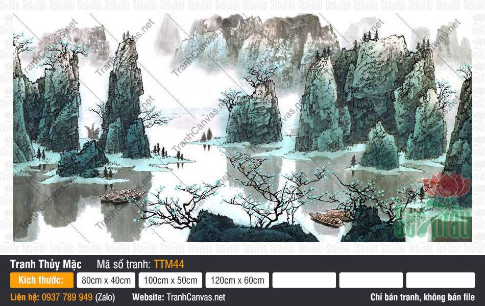 Tranh Núi Non TTM44, Tranh Thủy Mặc Phong Cảnh, Tranh Thủy Mặc, In Tranh Canvas Hồ Chí Minh