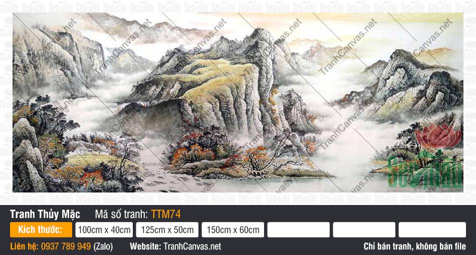 Tranh Núi Non TTM74, Tranh Thủy Mặc Chất Lượng Cao, Tranh Thủy Mặc, Tranh Canvas Cao Cấp