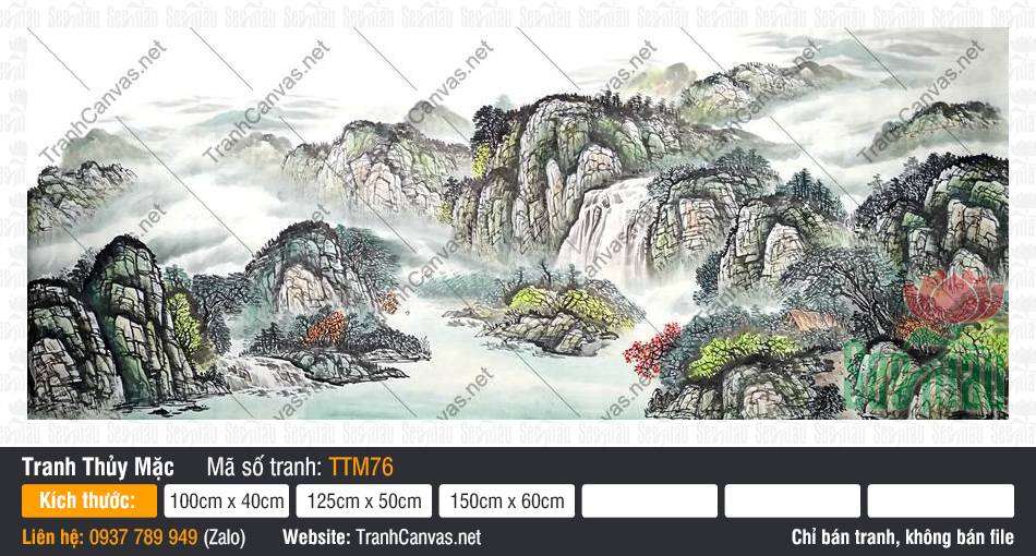 Tranh Phong Thủy Treo Phòng Khách Đẹp TTM76, Tranh Thủy Mặc Khổ Lớn, Tranh Thủy Mặc, Tranh Canvas Không Khung