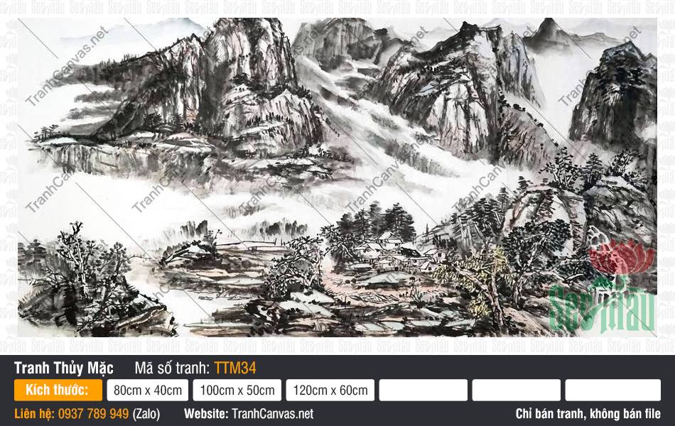 Tranh Thủy Mặc Chất Lượng Cao TTM34, Tranh Thủy Mặc, Xưởng In Tranh Canvas