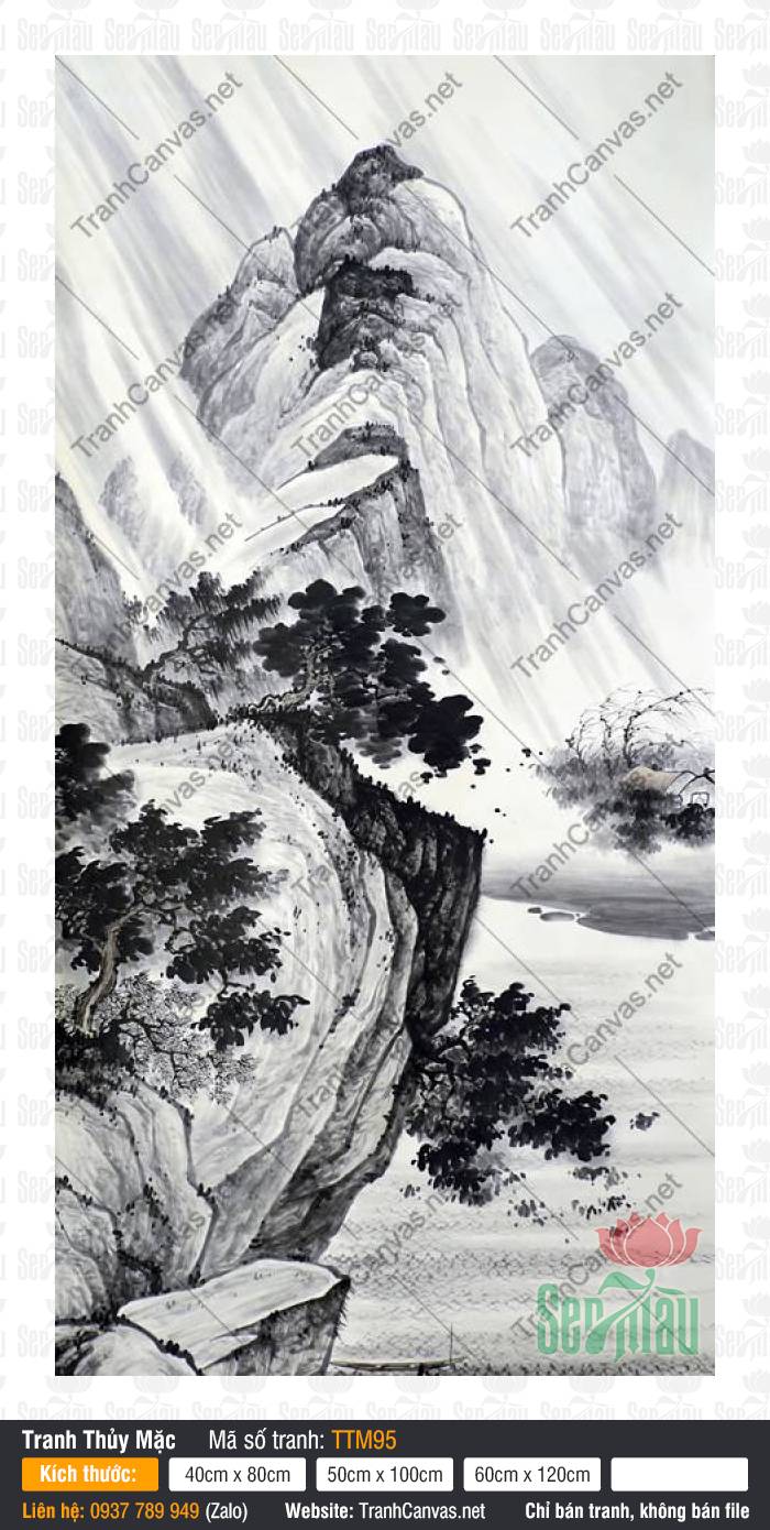 Tranh Thủy Mặc Chất Lượng Cao TTM95, Tranh Núi Non, Tranh Thủy Mặc, Tranh Canvas Lớn