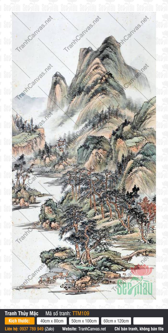 Tranh Thủy Mặc Cổ TTM109, Tranh Thủy Mặc Phong Thủy, Tranh Thủy Mặc, In Tranh Lên Canvas