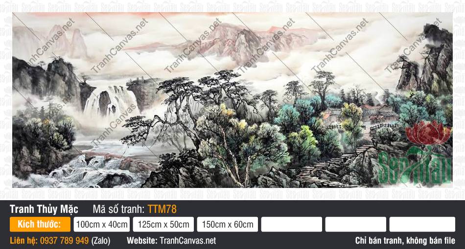 Tranh Thủy Mặc Cổ TTM78, Tranh Thủy Mặc Phong Cảnh, Tranh Thủy Mặc, Tranh Canvas Trang Trí