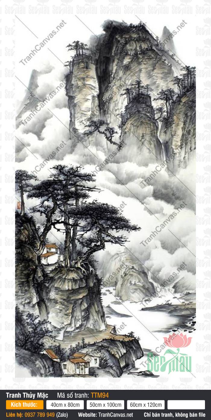 Tranh Thủy Mặc Đẹp Nhất TTM94, Bức Tranh Thủy Mặc, Tranh Thủy Mặc, Xưởng Tranh Canvas