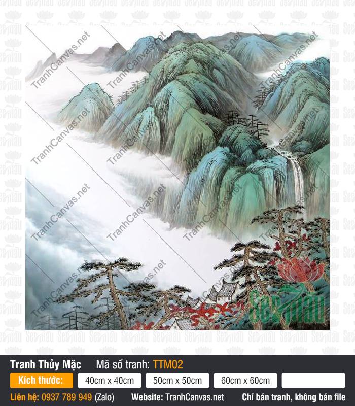 Tranh Thủy Mặc Đẹp TTM02, Tranh Núi Non Phong Thủy, Tranh Thủy Mặc, Tranh Canvas Đẹp
