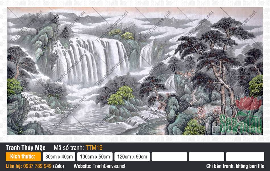 Tranh Thủy Mặc Đơn Giản TTM19, Tranh Thủy Mặc Núi, Tranh Thủy Mặc, Tranh Canvas Không Khung