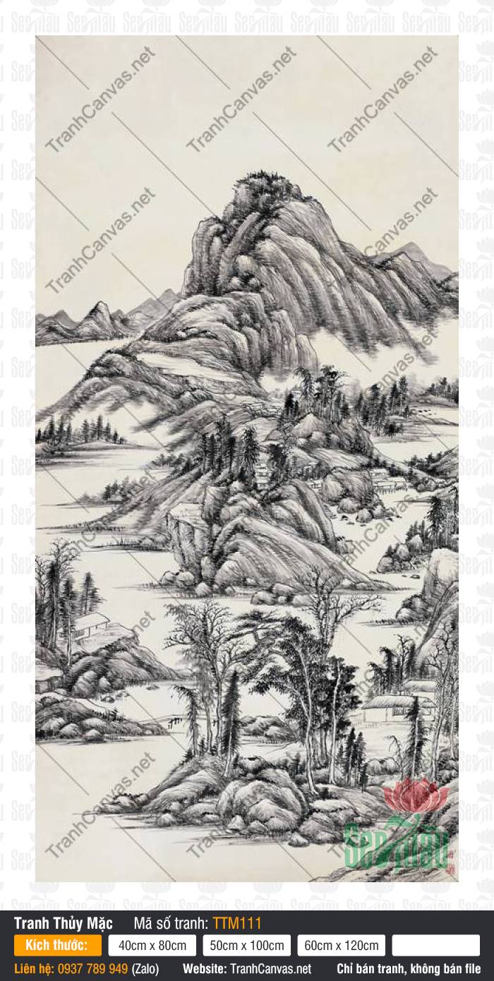 Tranh Thủy Mặc Hiện Đại TTM111, Tranh Thủy Mặc Núi, Tranh Thủy Mặc, In Tranh Treo Tường Canvas