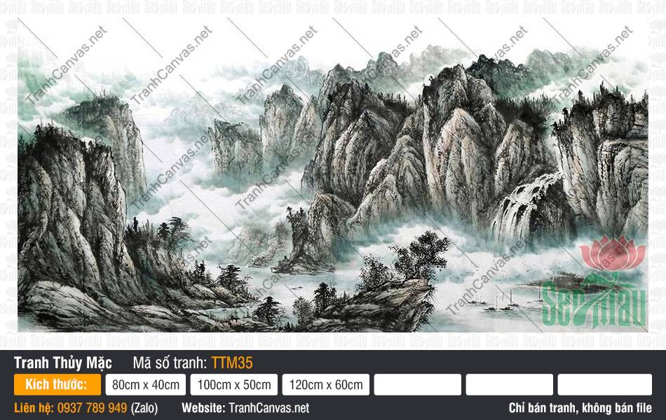 Tranh Thủy Mặc Khổ Lớn TTM35, Tranh Tường Thủy Mặc, Tranh Thủy Mặc, Xưởng In Tranh Canvas TPHCM