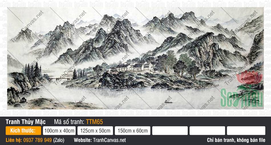 Tranh Thủy Mặc Khổ Lớn TTM65, Bức Tranh Thủy Mặc, Tranh Thủy Mặc, Tranh Canvas Phòng Khách