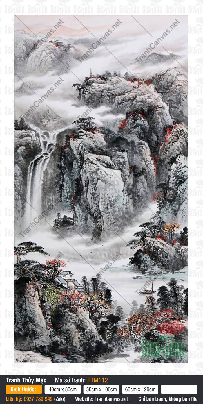 Tranh Thủy Mặc Màu TTM112, Tranh Thủy Mặc Đẹp Nhất, Tranh Thủy Mặc, In Tranh Trên Vải Canvas