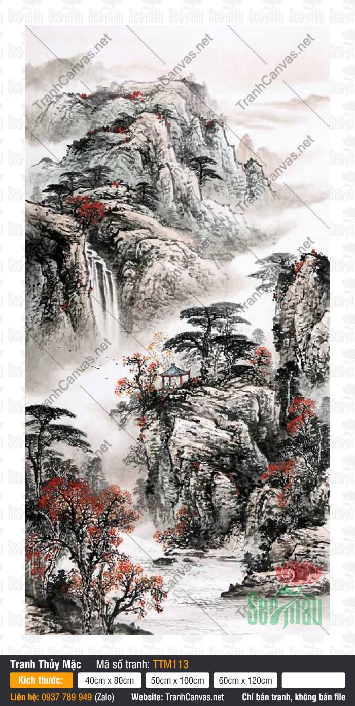 Tranh Thủy Mặc Mua Ở Đâu TTM113, Bức Tranh Thủy Mặc, Tranh Thủy Mặc, In Tranh Vải Canvas