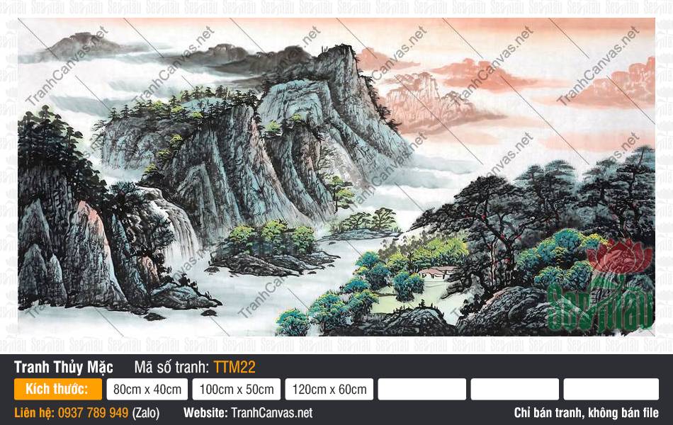 Tranh Thủy Mặc Mua Ở Đâu TTM22, Tranh Thủy Mặc Đẹp, Tranh Canvas Trang Trí Nội Thất