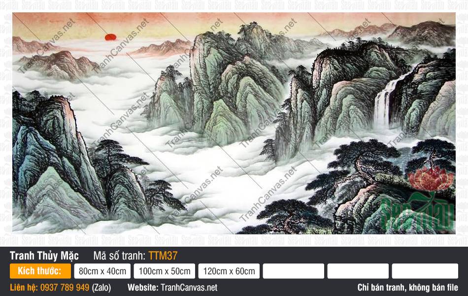 Tranh Thủy Mặc Núi Non TTM37, Tranh Núi Non, Tranh Thủy Mặc, Xưởng Tranh Canvas