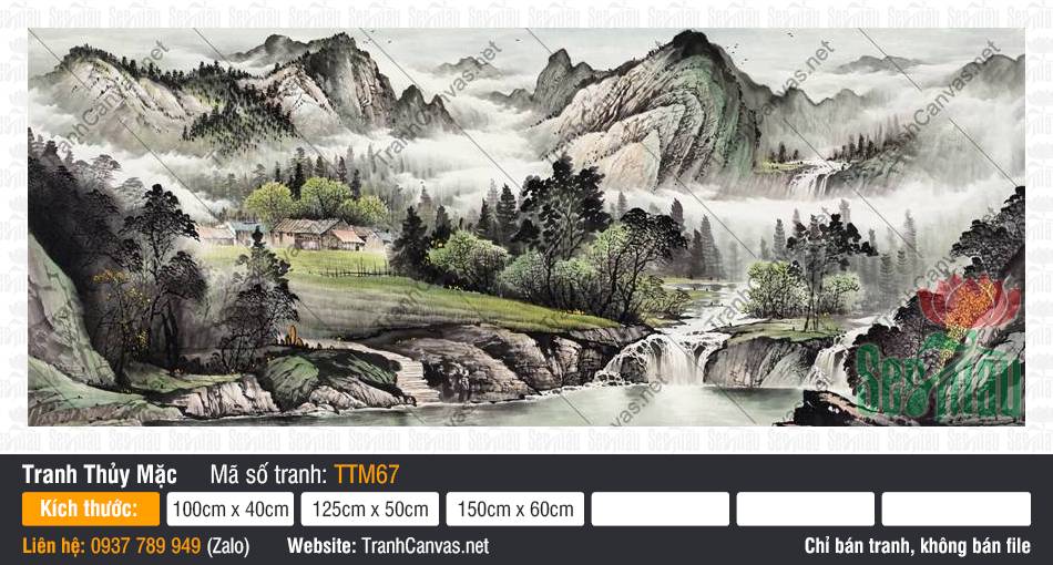 Tranh Thủy Mặc Núi Non TTM67, Tranh Tường Thủy Mặc, Tranh Thủy Mặc, Tranh Canvas Phong Thủy