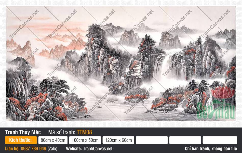 Tranh Thủy Mặc Phong Cảnh TTM08, Tranh Thủy Mặc Đẹp, Tranh Canvas Phòng Khách