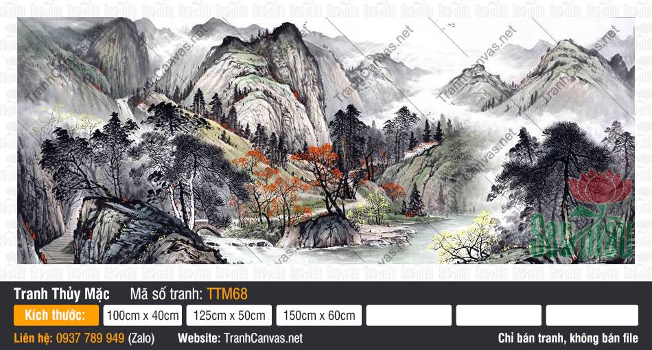Tranh Thủy Mặc Phong Cảnh TTM68, Tranh Thủy Mặc, Tranh Canvas Sài Gòn