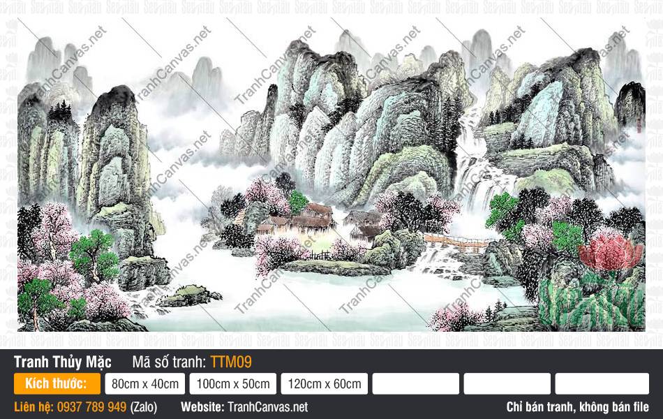 Tranh Thủy Mặc Phong Thủy TTM09, Tranh Thủy Mặc, Tranh Canvas Phòng Ngủ
