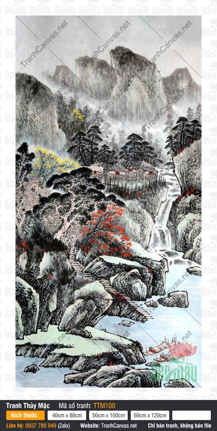 Tranh Thủy Mặc Phong Thủy TTM100, Tranh Thủy Mặc, In Tranh Canvas Chất Lượng Cao