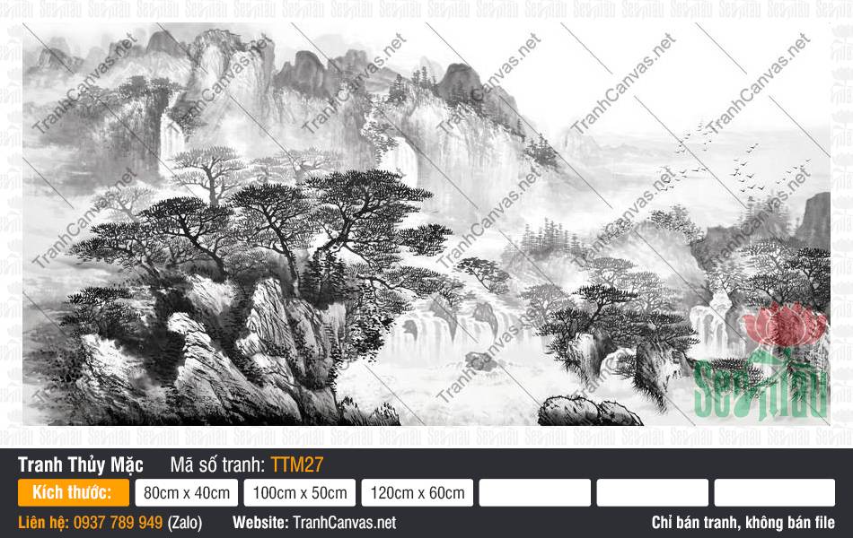 Tranh Thủy Mặc Sơn Thủy TTM27, Bức Tranh Thủy Mặc, Tranh Thủy Mặc, Tranh Canvas Treo Tường