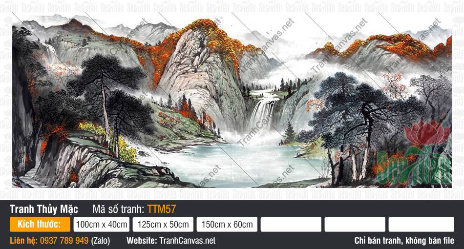 Tranh Thủy Mặc Sơn Thủy TTM57, Tranh Núi Non, Tranh Thủy Mặc, Nhận In Tranh Canvas