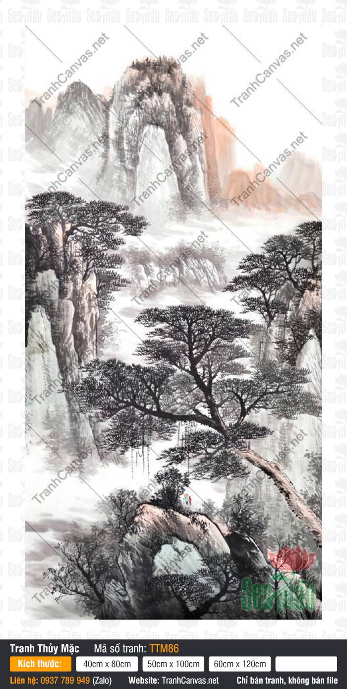 Tranh Thủy Mặc Sông Nước TTM86, Tranh Thủy Mặc Núi, Tranh Thủy Mặc, Tranh In Canvas Tường