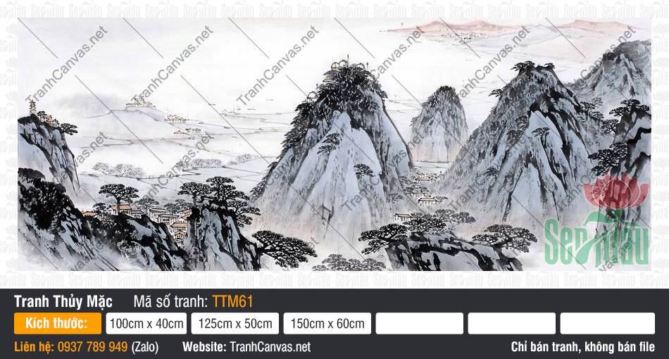 Tranh Thủy Mặc TTM61, Tranh Thủy Mặc Phong Thủy, Tranh Canvas Hiện Đại