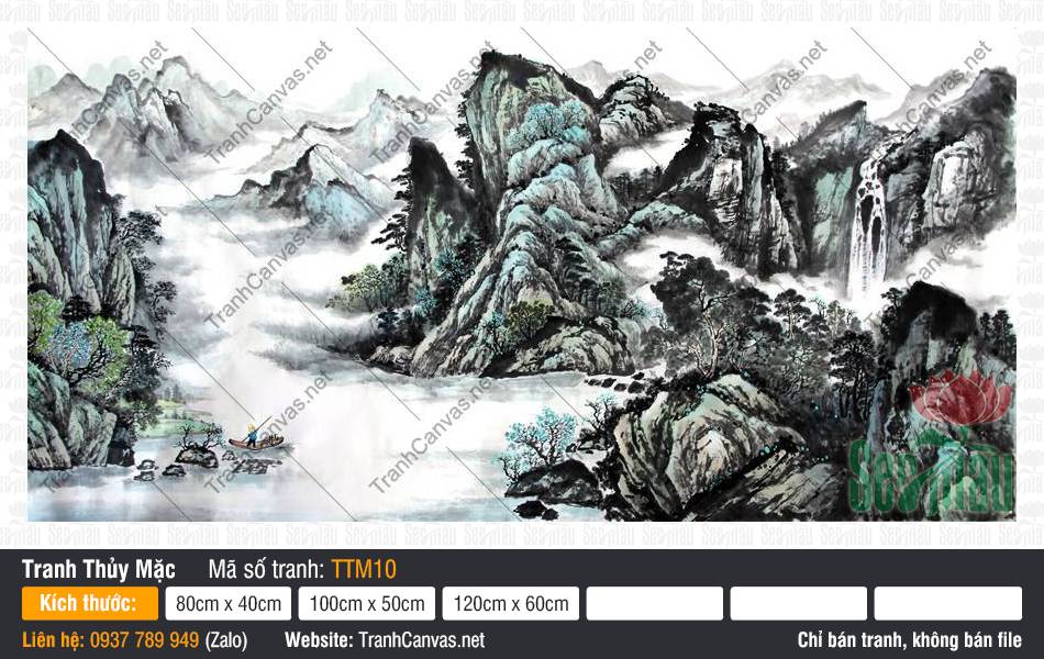 Tranh Thuỷ Mặc Treo Phòng Khách TTM10, Tranh Thủy Mặc Khổ Lớn, Tranh Thủy Mặc, Tranh Canvas Phong Thủy