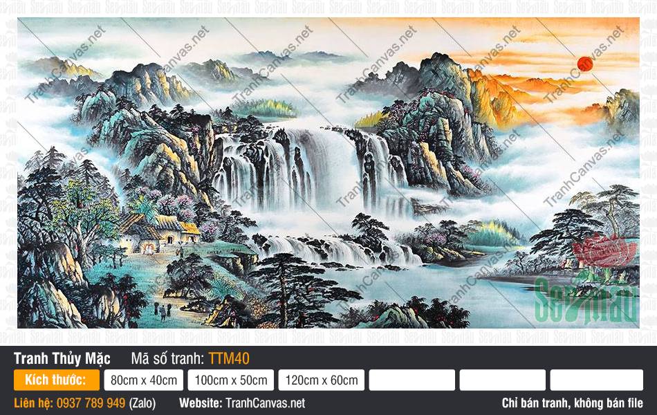 Tranh Thuỷ Mặc Treo Phòng Khách TTM40, Tranh Thủy Mặc Đẹp Nhất, Tranh Thủy Mặc, In Canvas HCM