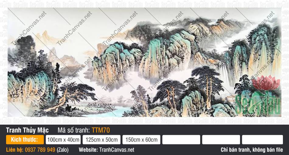 Tranh Thuỷ Mặc Treo Phòng Khách TTM70, Tranh Thủy Mặc, Tranh Canvas Size Lớn