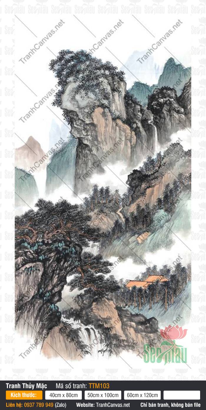 Tranh Thủy Mặc Treo Tường TTM103, Tranh Thủy Mặc, In Tranh Canvas Sài Gòn