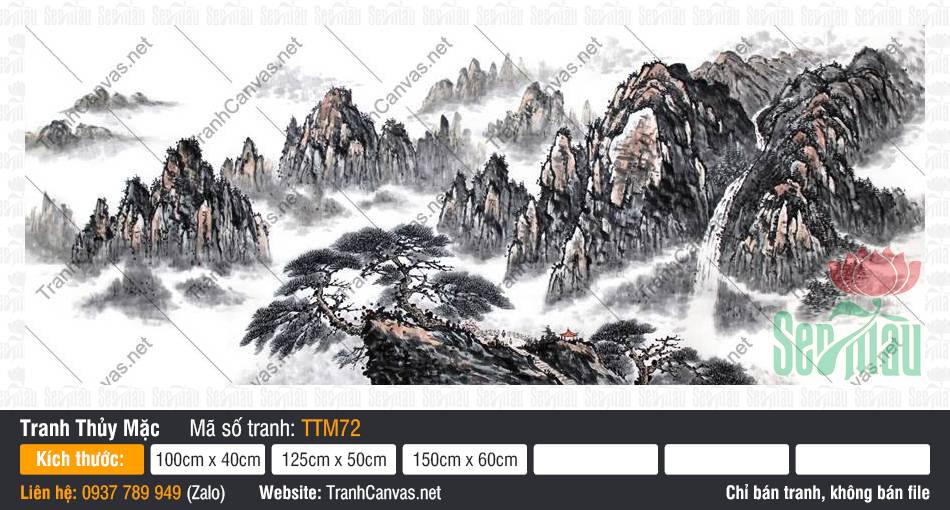 Tranh Thủy Mặc Treo Tường TTM72, Tranh Thủy Mặc Đẹp, Tranh Vải Canvas