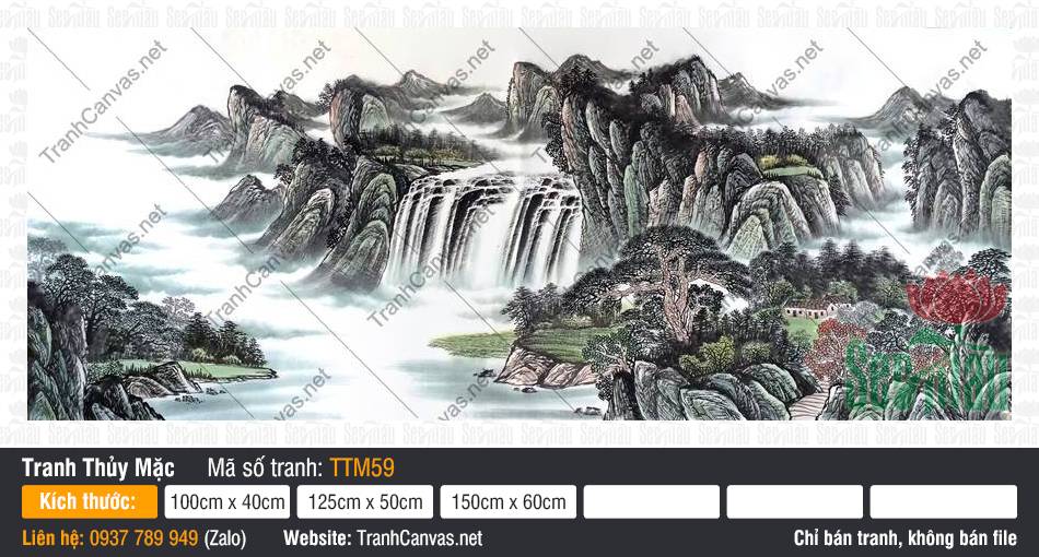 Tranh Thủy Mặc Xưa TTM59, Tranh Núi Non Phong Thủy, Tranh Thủy Mặc, Tranh Canvas Đẹp