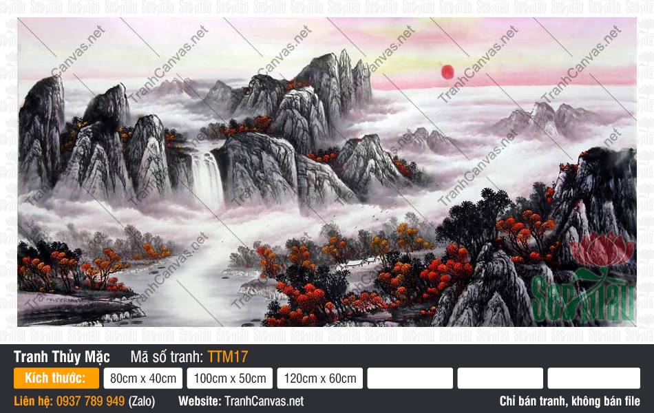 Tranh Tường Thủy Mặc TTM17, Tranh Thủy Mặc Núi Non, Tranh Thủy Mặc, Tranh Canvas Cao Cấp