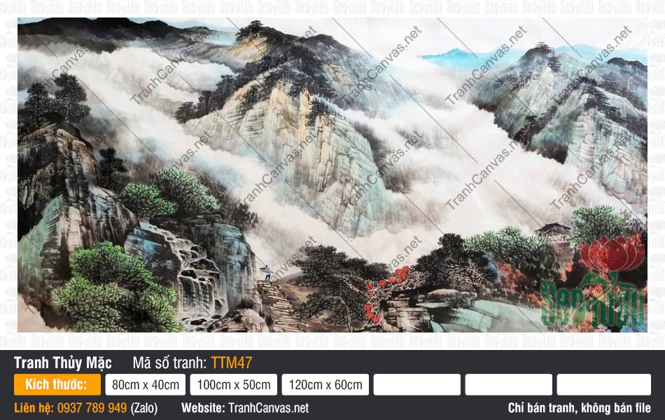 Tranh Tường Thủy Mặc TTM47, Tranh Thủy Mặc Khổ Lớn, Tranh Thủy Mặc, In Tranh Canvas TPHCM