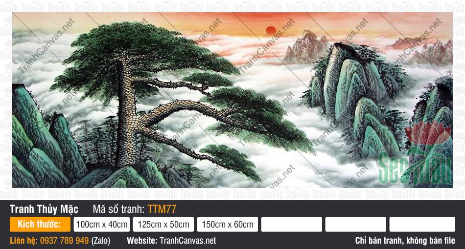 Tranh Tường Thủy Mặc TTM77, Tranh Thủy Mặc Núi Non, Tranh Thủy Mặc, Tranh Canvas Nghệ Thuật