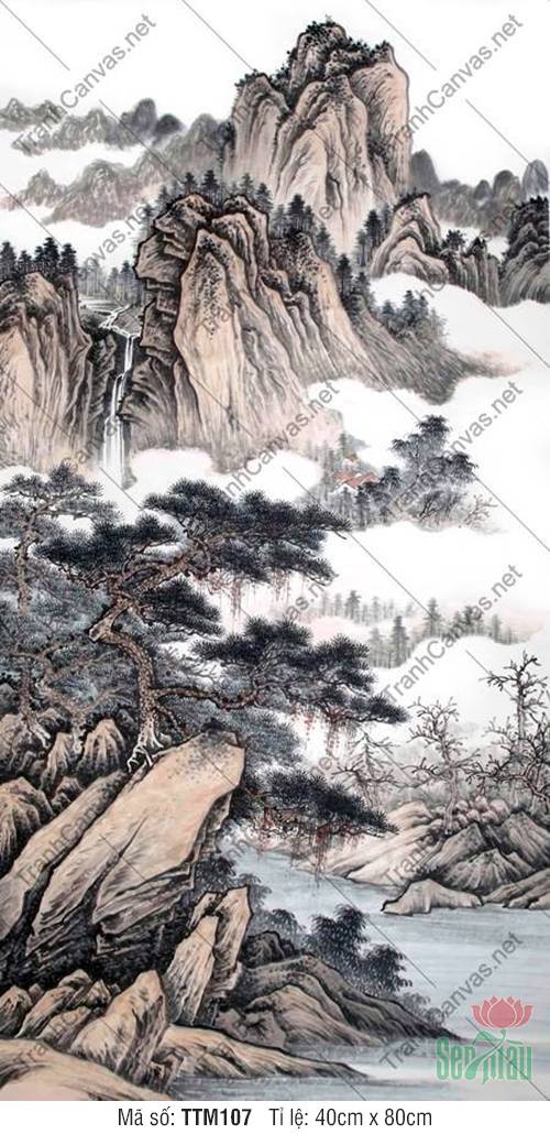Tranh Phong Thủy Treo Phòng Khách Đẹp TTM107, Tranh Thủy Mặc Treo Phòng Khách